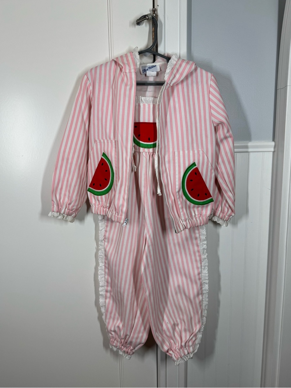 Vintage Ellen Miklas Watermelon Overalls Jacket  Set Made in USA Kidcore Size 5